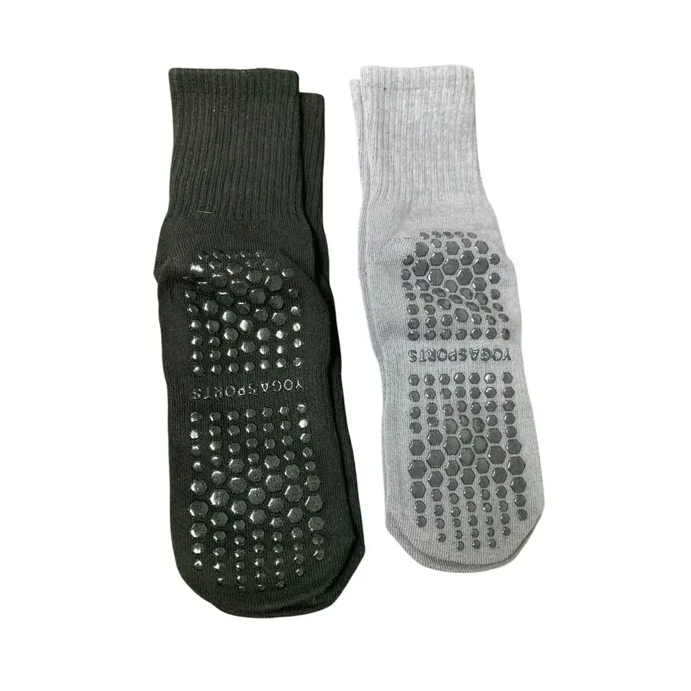 New 2 Pairs Haoteey Women Size 7-9 Gray Black Crew Cut Pilates Yoga Grippy Socks